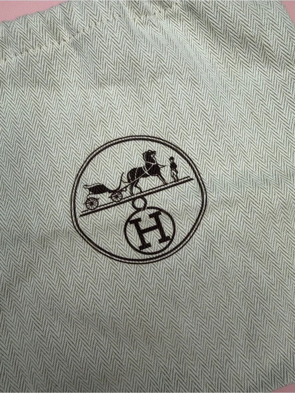 Hermes Cream Drawstring Dust Bag with Brown Logo